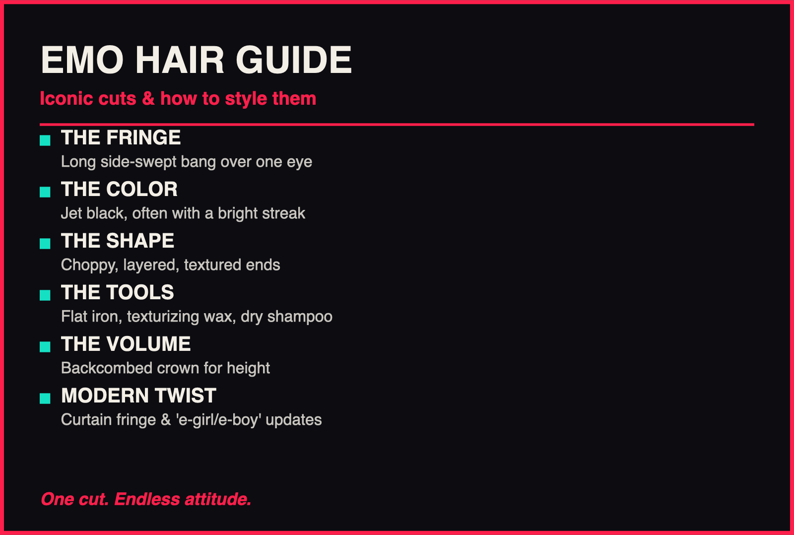 Emo Hair: Iconic Cuts & How to Style Them infographic