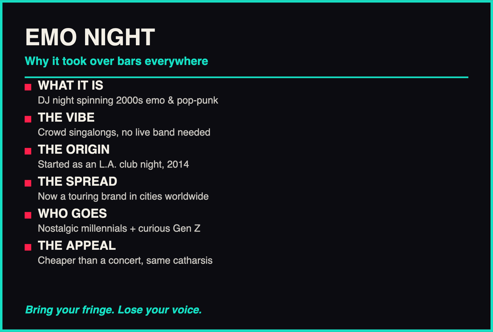 Emo Night: What It Is & Why It Took Over Bars infographic