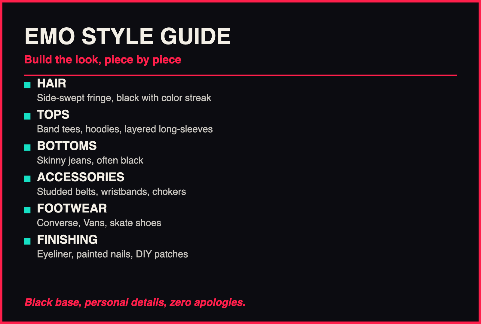 Emo Style & Fashion: The Complete Look Guide infographic