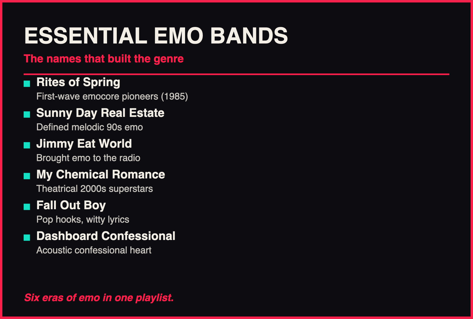 The Essential Emo Bands Every Fan Should Know infographic