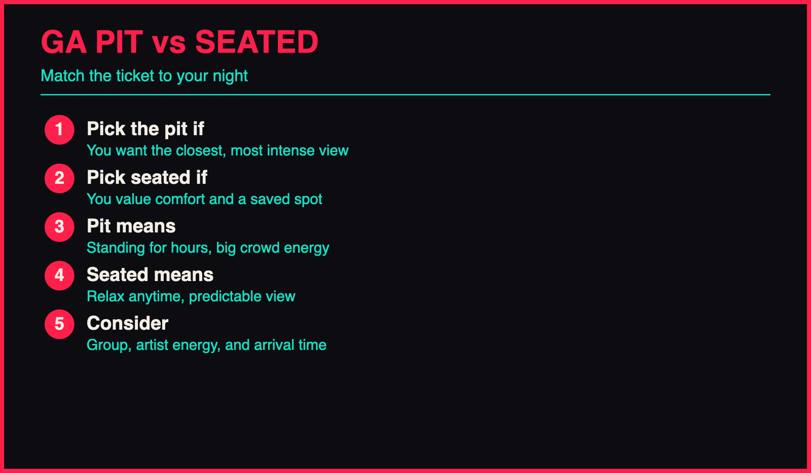 GA Pit vs Seated: Which Concert Ticket to Buy infographic