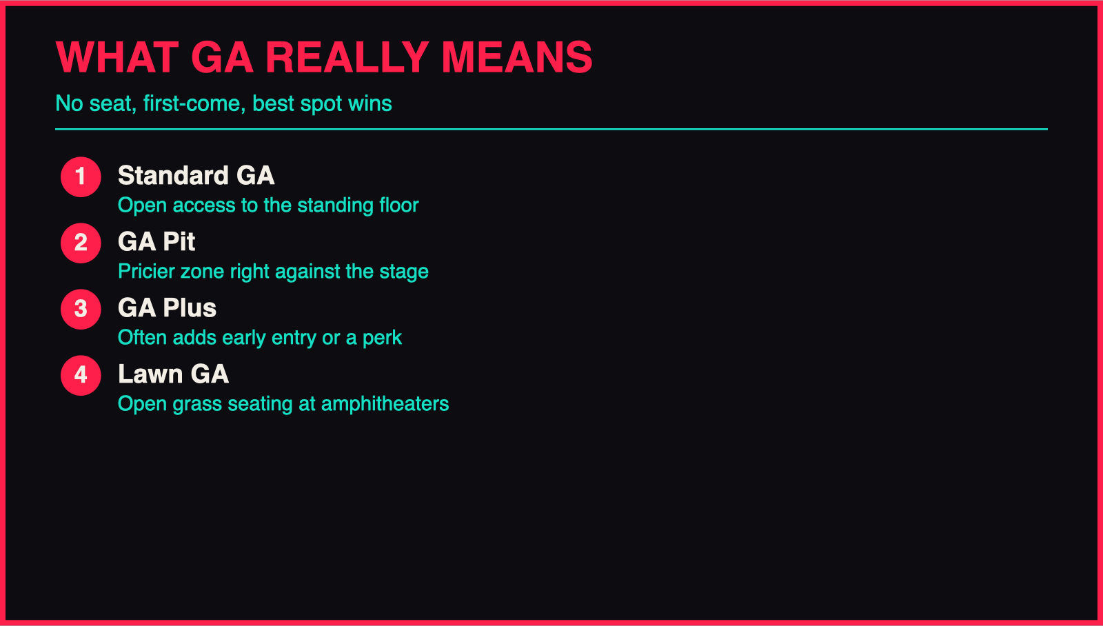 General Admission Explained: What GA Tickets Mean infographic
